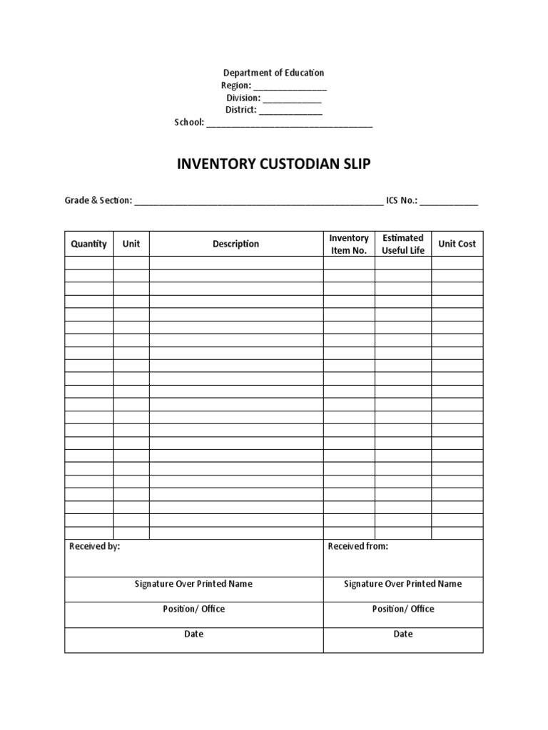 Inventory Custodian Slip PDF
