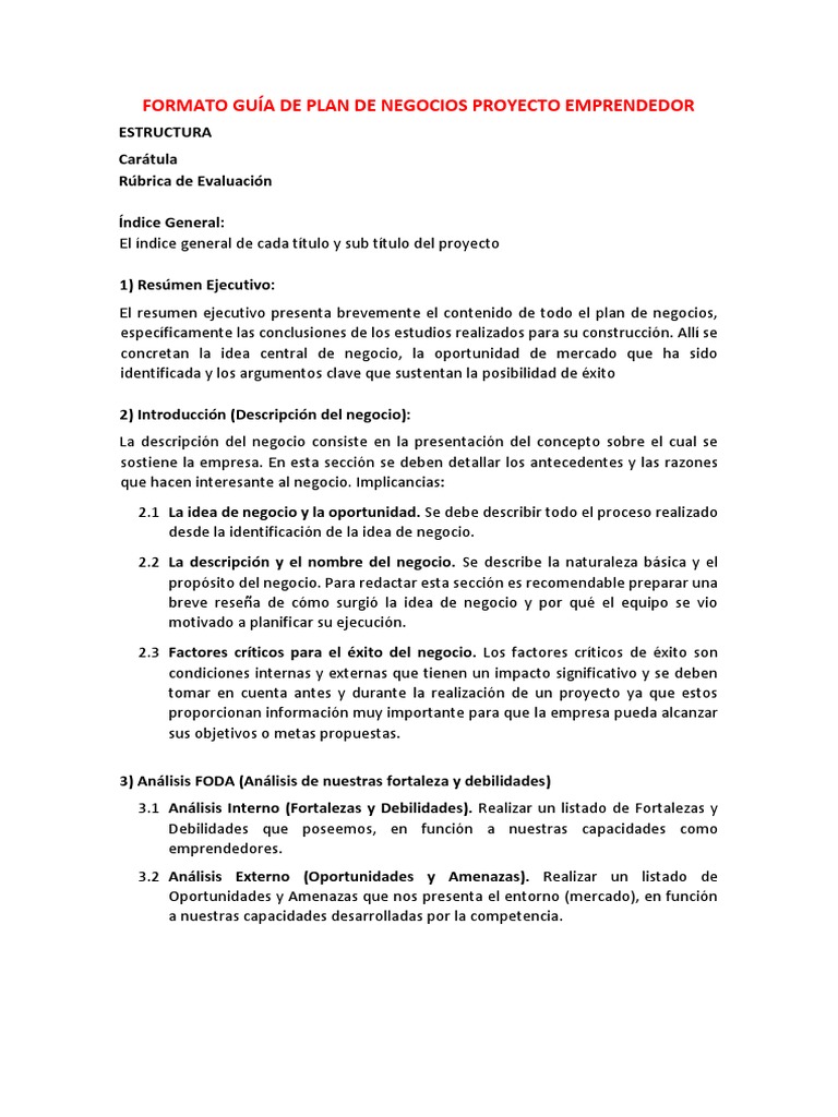 Guía para Plan de Negocios Emprendedor | PDF | Mercado (economía ...