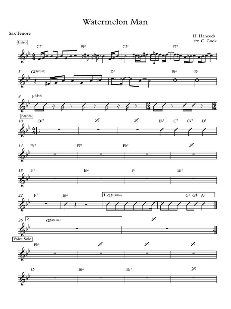 Watermelon Man Sax Tenore PDF