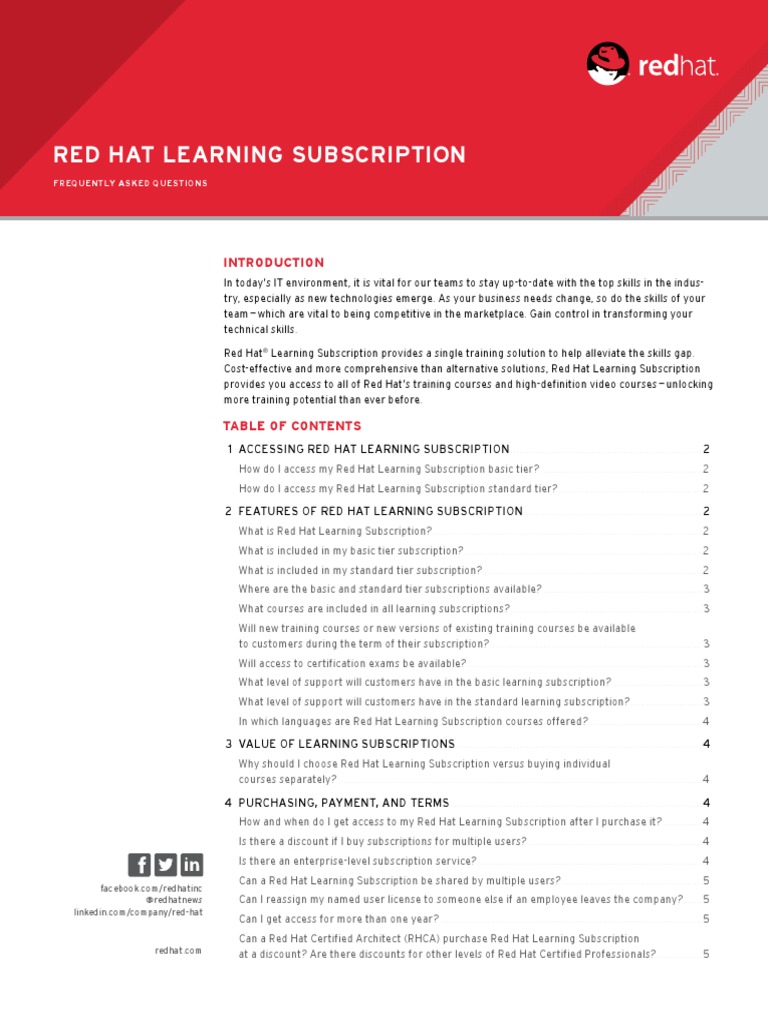 Red Hat Learning Subscription Frequently Asked Questions PDF