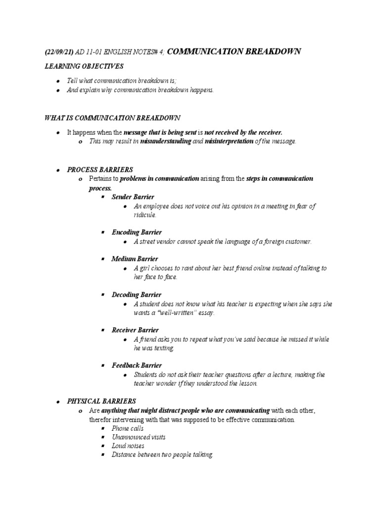 English Notes# 4 Communication Breakdown | PDF | Communication ...