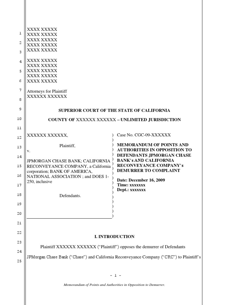 Opposition to Chase Demurrer in Foreclosure Case | PDF | Pleading ...