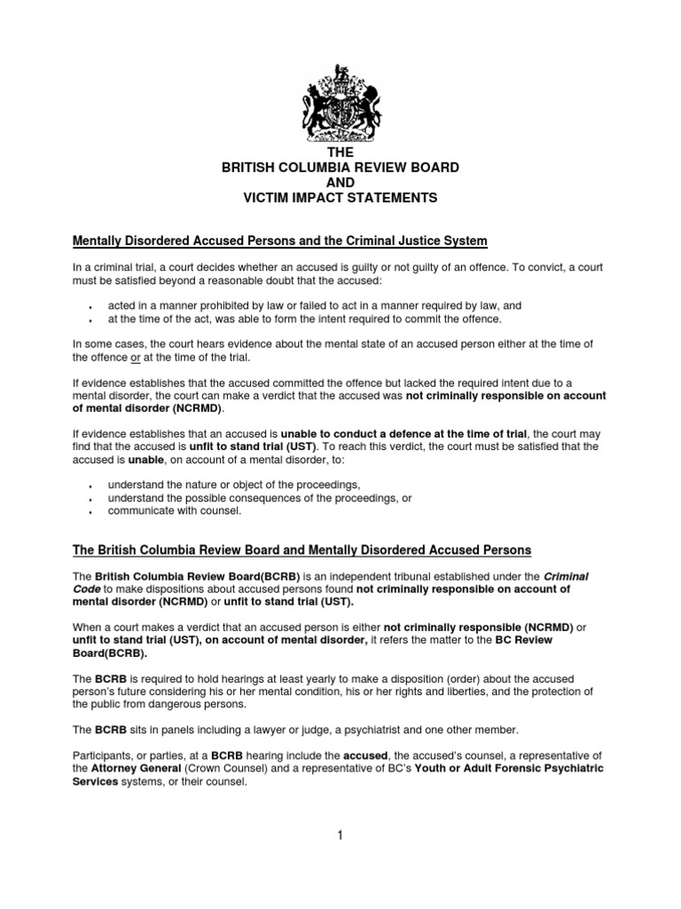Victim Impact Statements in BC Law | PDF | Insanity Defense | Forensic ...