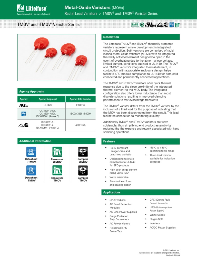 Varistor Datasheet Littelfuse PDF Electric Power Power (Physics)