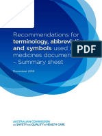 Recommegndations For Terminology Abbreviations and Symbols Used in Medicines Documentation Summary Sheet December 2016