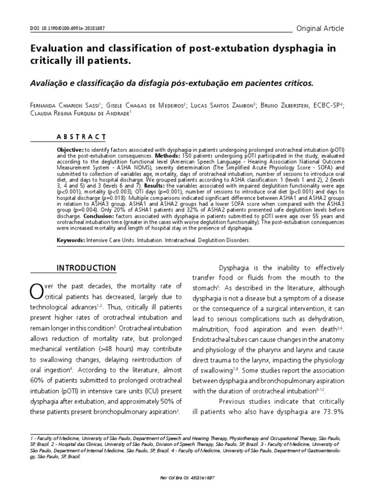Evaluation and Classification of PostExtubation Dysphagia in Crit