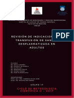 Revisión de Indicadores de Transfusión de Sangre Desplasmatizada en Adultos