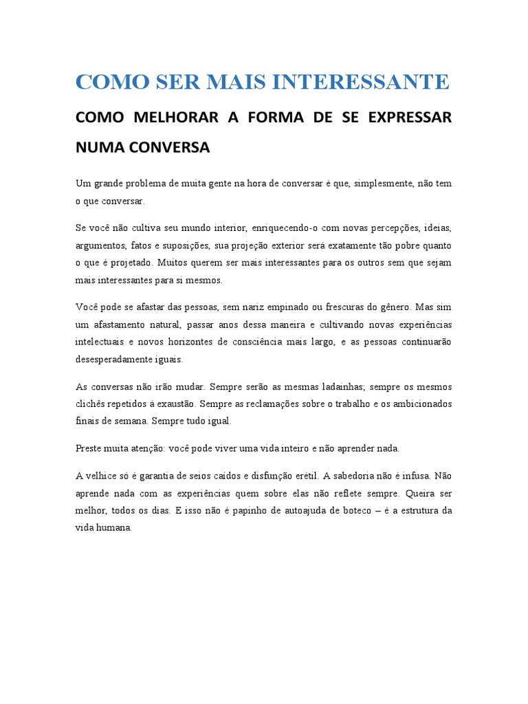 Como Ser Mais Interessante em Conversas | PDF