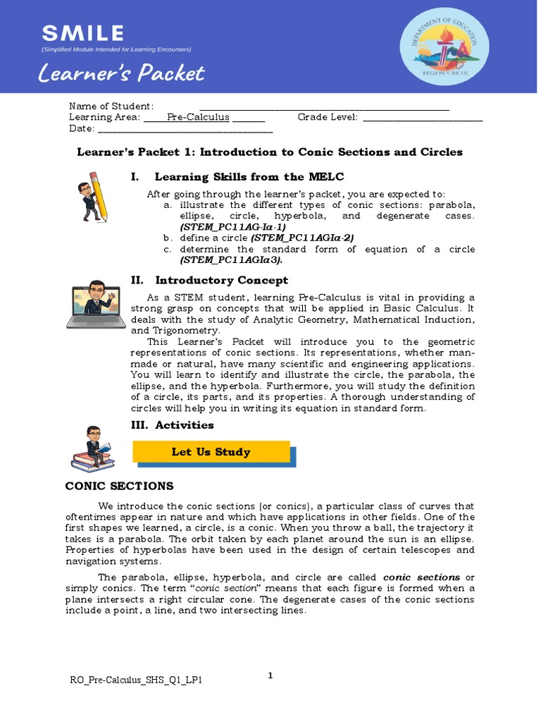 Pre Cal - Learner - S Packet Q1 Week 1 | PDF | Circle | Ellipse