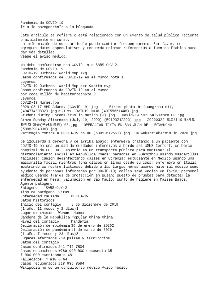 Pandemia Covid 19 | PDF | Ciencias de la Salud | Especialidades Medicas