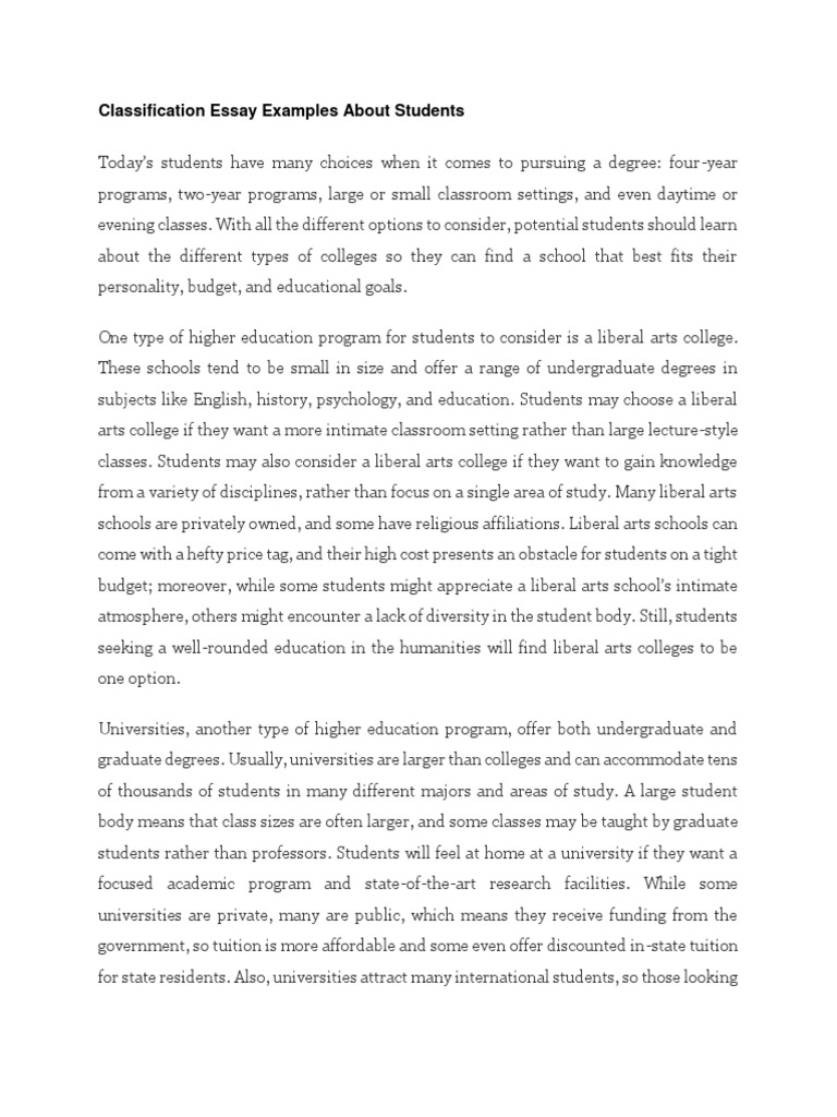 Classification Essay Examples About Students | PDF | College | Liberal ...