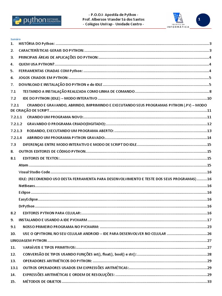 Apostila Pooi 1bi | PDF | Python (linguagem de programação) | Linguagem ...