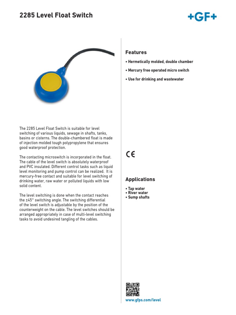 2285 Dual Level Float Switch Specs | PDF | Switch | Water
