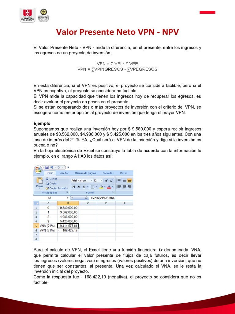 Valor Presente Neto VPN - NPV | PDF | Negocios | Finanzas y dinero