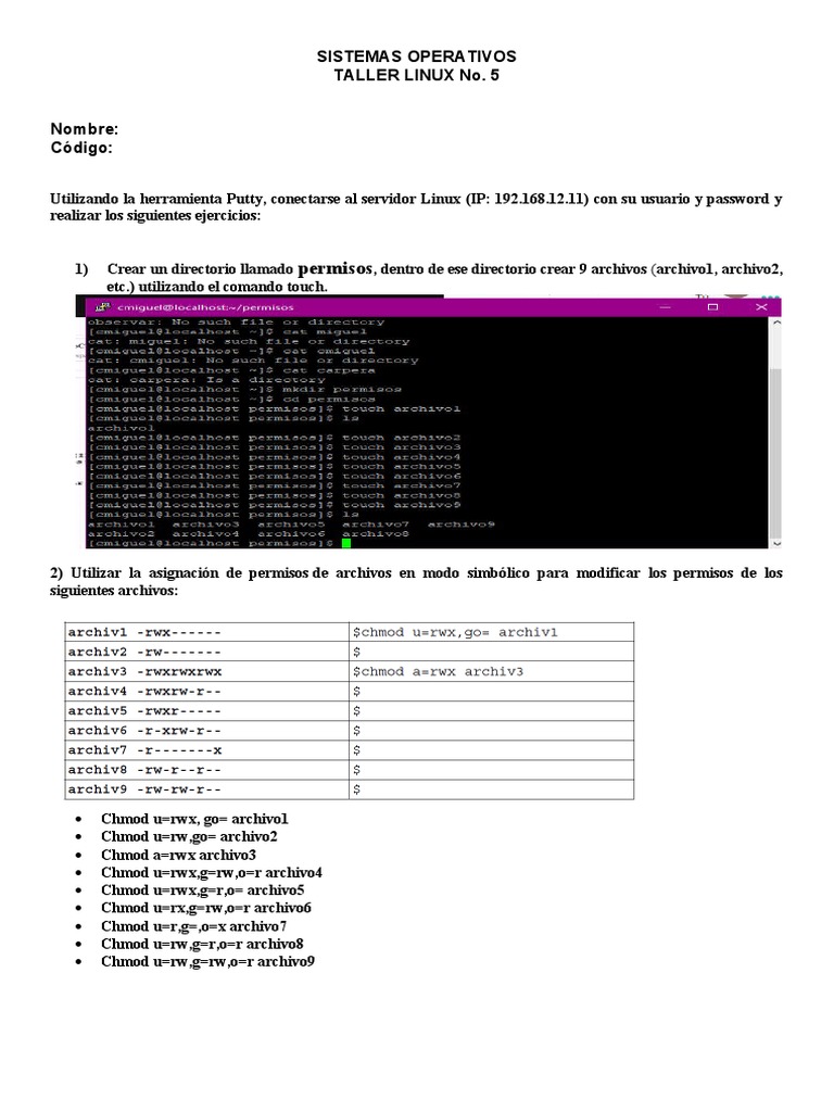 Taller de Permisos en Linux: Ejercicios prácticos | PDF