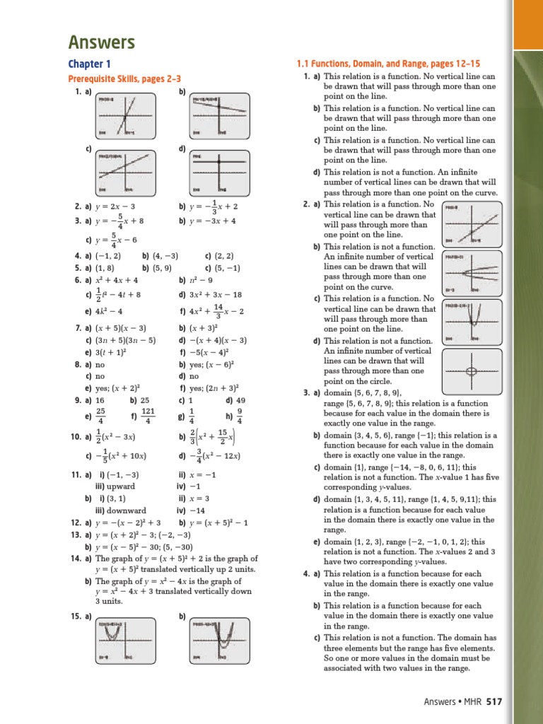 Grade 11 Functions Answer Key | PDF | Function (Mathematics) | Maxima ...