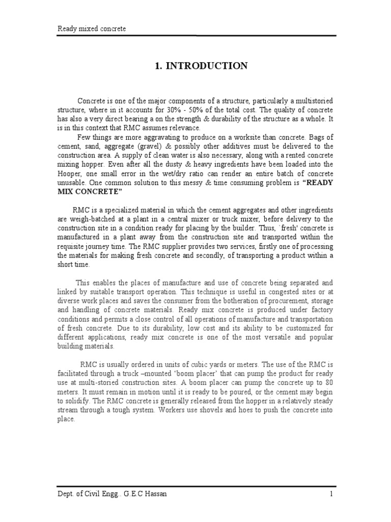 Overview of Ready Mix Concrete | PDF | Concrete | Composite Material