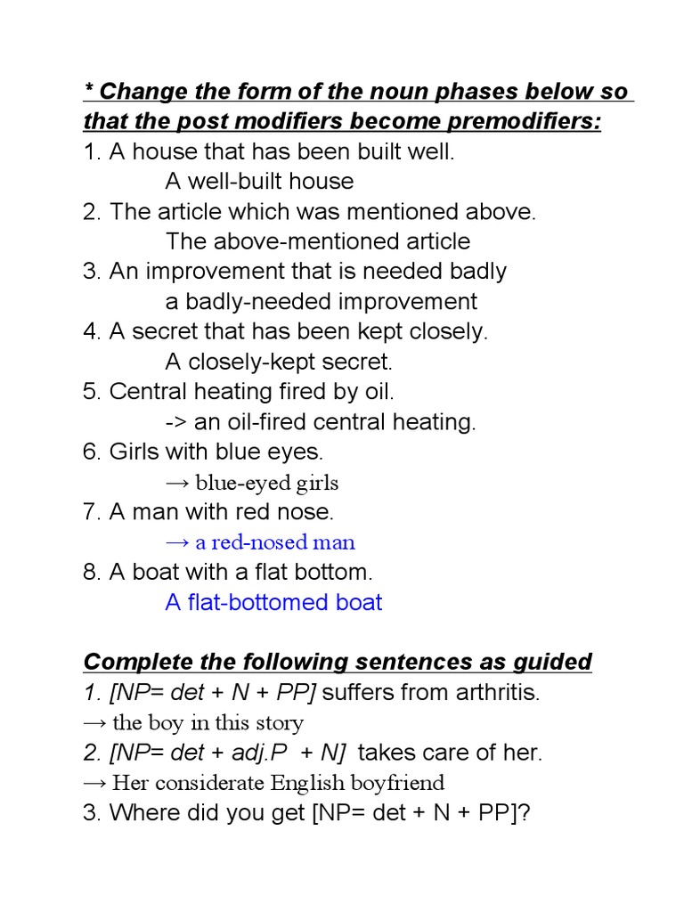 Noun Phrase Transformation Guide | PDF | Language Arts & Discipline