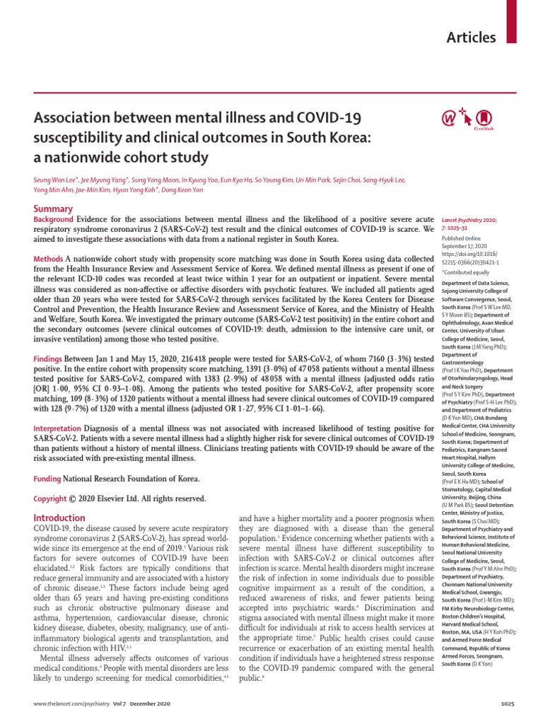 Association Between Mental Illness and COVID 19 Susceptibili - 2020 ...