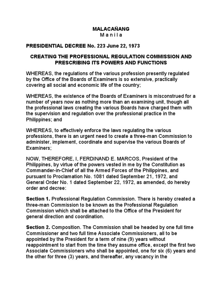 Presidential Decree No. 223 | Licensure | Profession