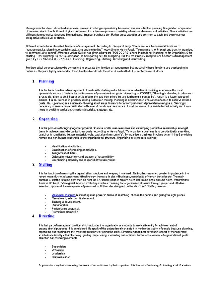 Functions of Management Explained | PDF