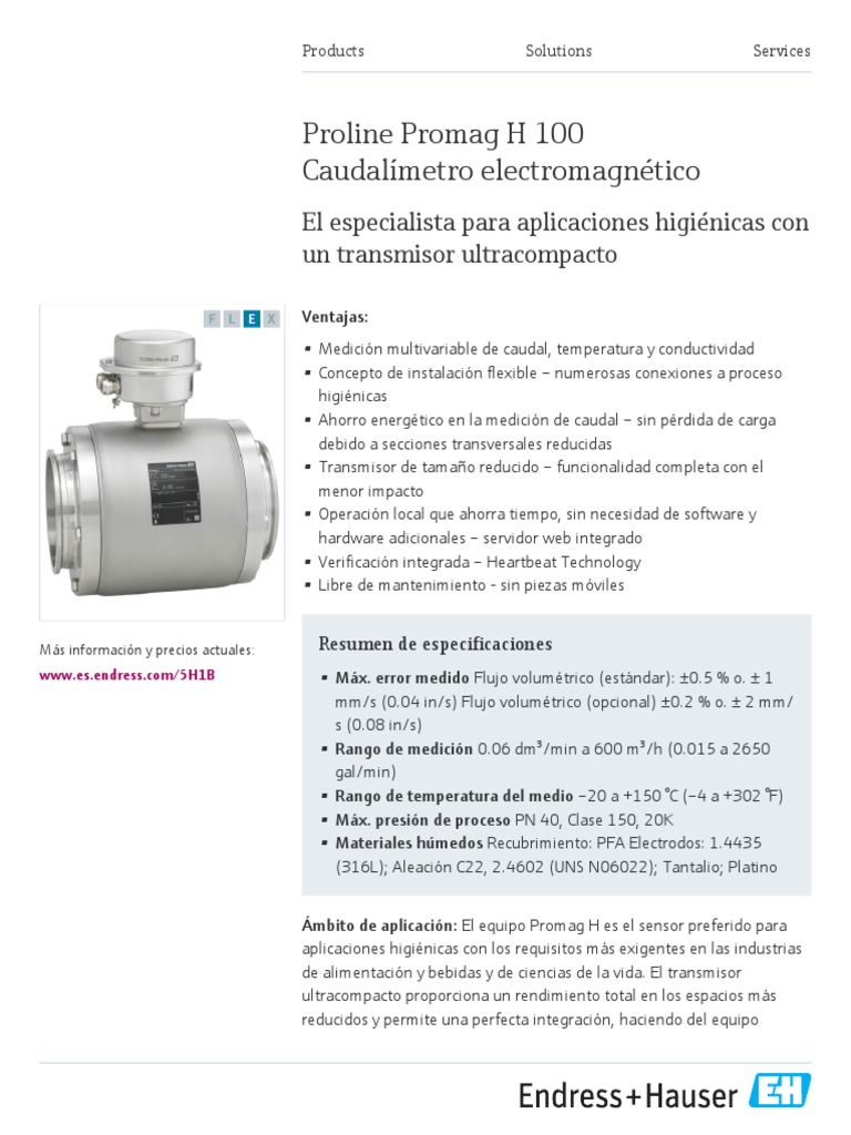 Endress-Hauser Proline Promag H 100 5H1B ES | PDF | Metrología