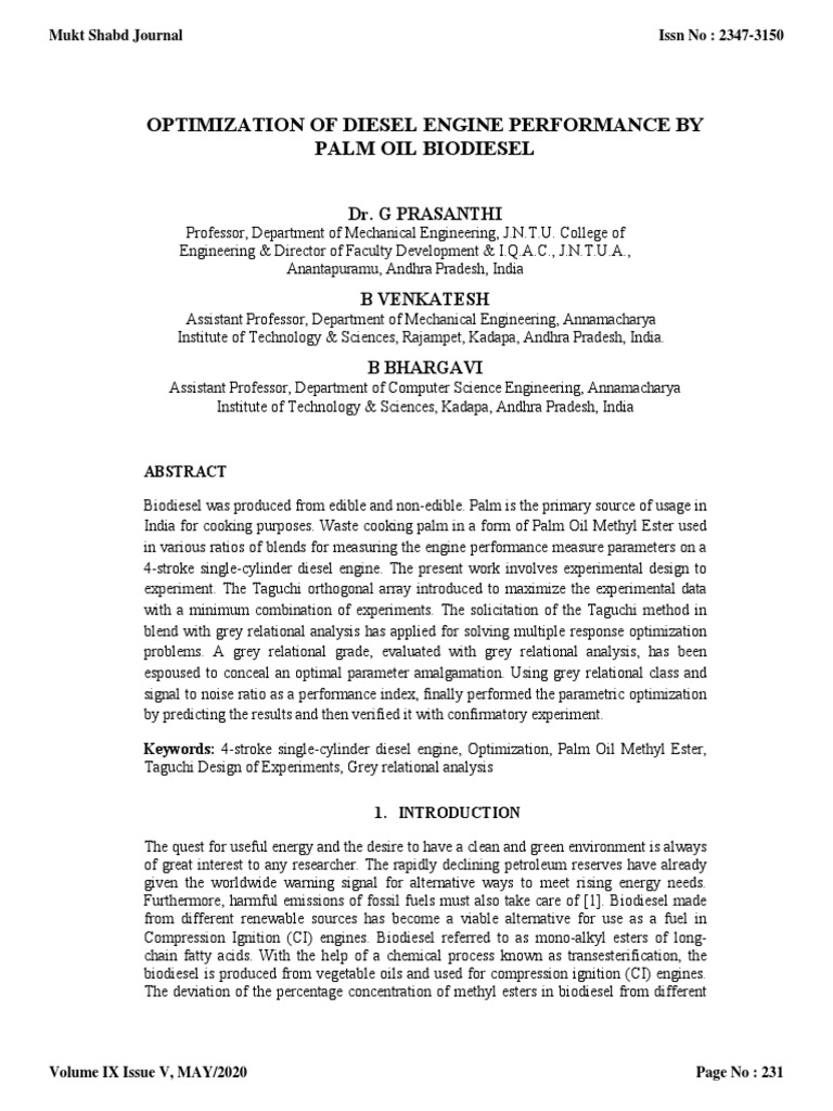 Diesel Engine Performance with Palm Oil Biodiesel | PDF | Biodiesel ...