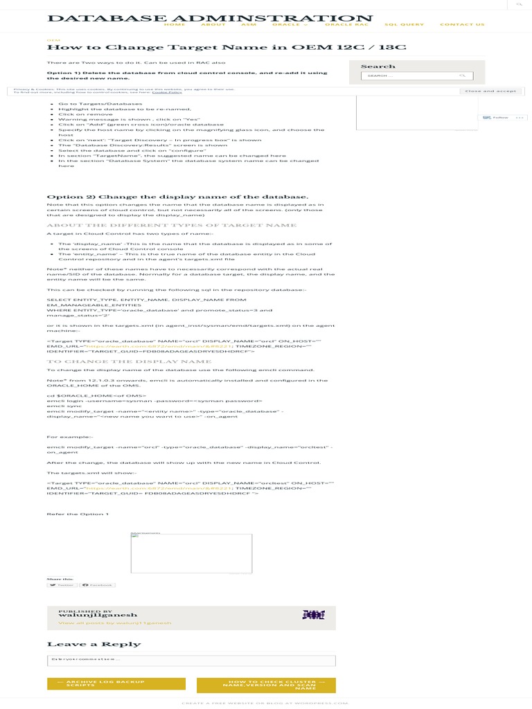 How To Change Target Name in OEM 12C - 13C - Database Adminstration ...