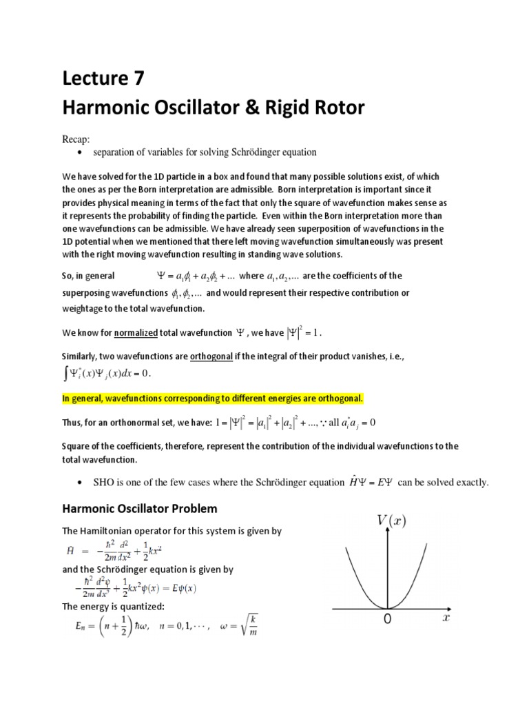 Harmonic Oscillator & Rigid Rotor: Recap: - Separation of Variables For ...