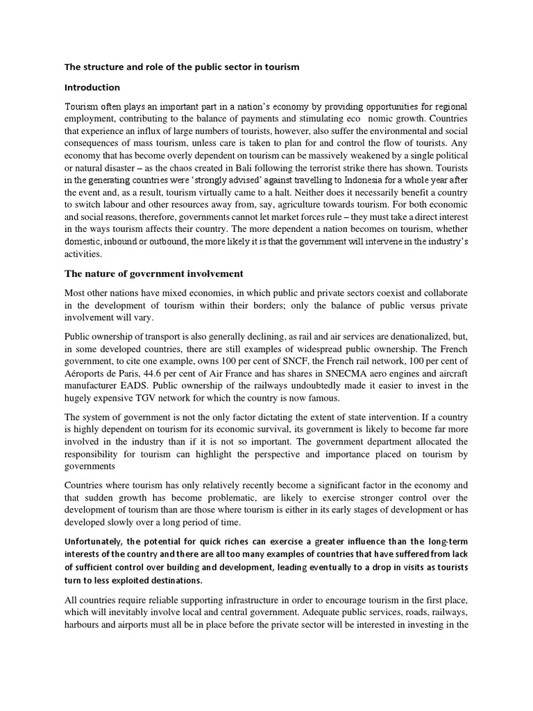 The Structure And Role Of The Public Sector In Tourism PDF Tourism