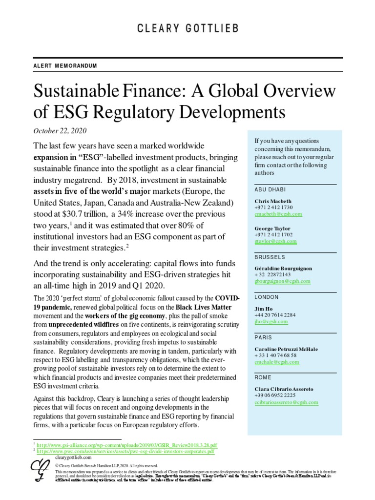 Sustainable Finance A Global Overview of ESG Regulatory Developments