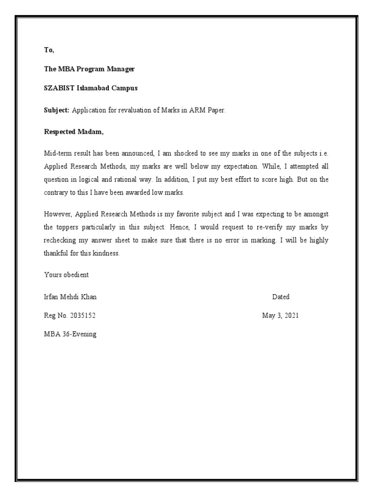 Application for Revaluation of Marks | PDF
