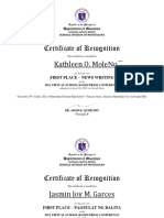 Certificate of Recognition Kathleen O. Moleno