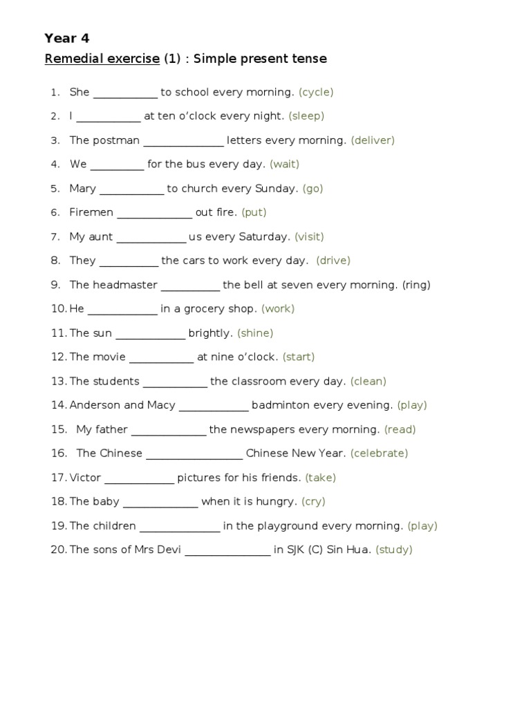 Grade 4 Simple Present Tense Worksheet | PDF | Language Arts ...