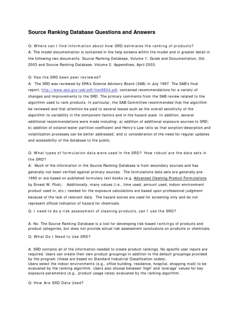 SRD Database Overview and Usage Guide | PDF | Databases | Risk Assessment