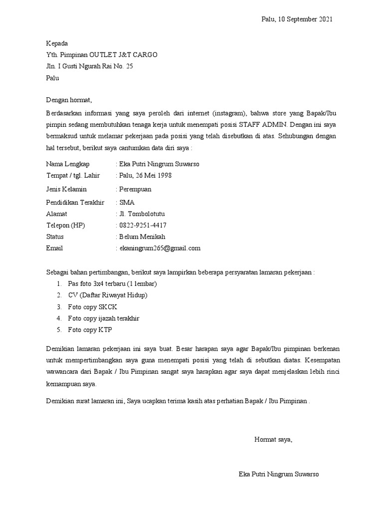 Download 66+ Contoh Surat Lamaran Kerja Sebagai Admin Gratis Terbaru