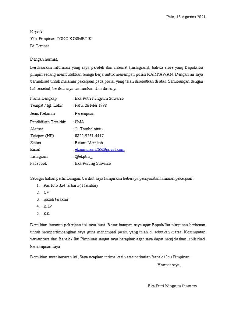Download 89+ Contoh Surat Surat Lamaran Kerja Di Toko Gratis Terbaru