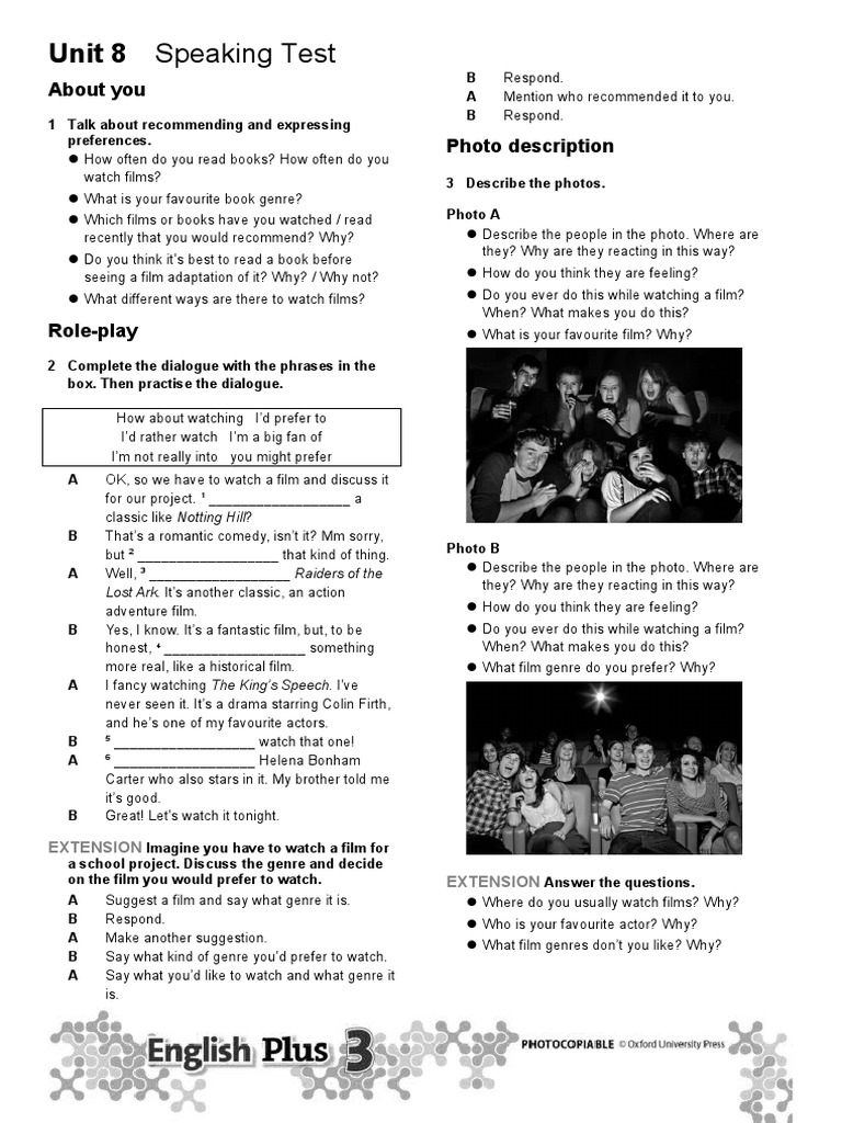 Unit 8 Speaking Test | PDF