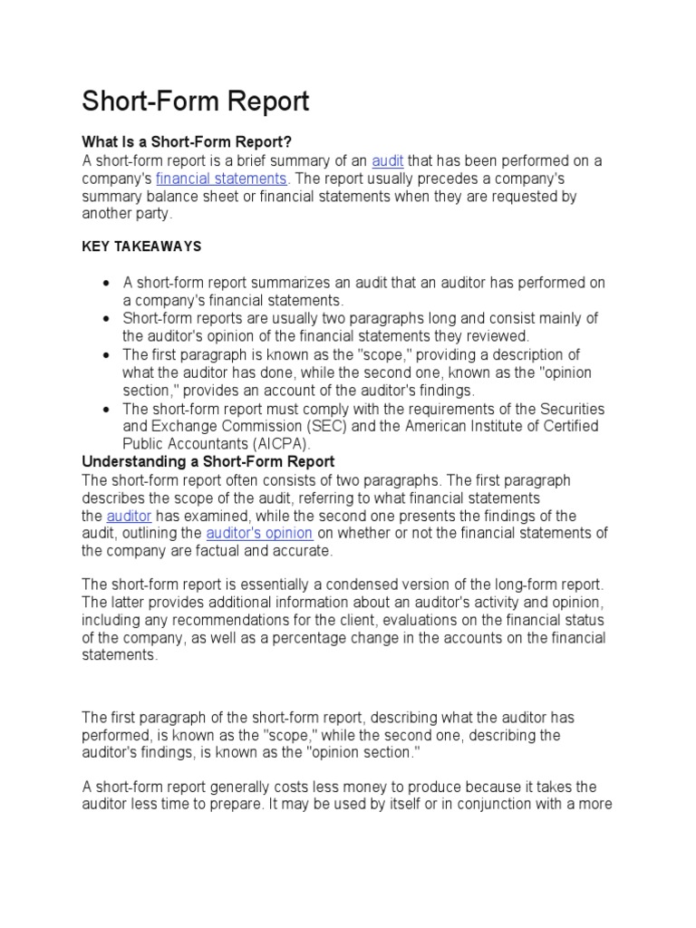 Short Form Report | PDF | Accounting | Audit