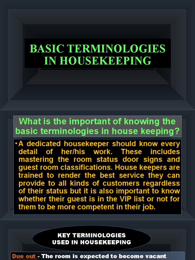 Basic Terminologies in Housekeeping PDF Hotel Room