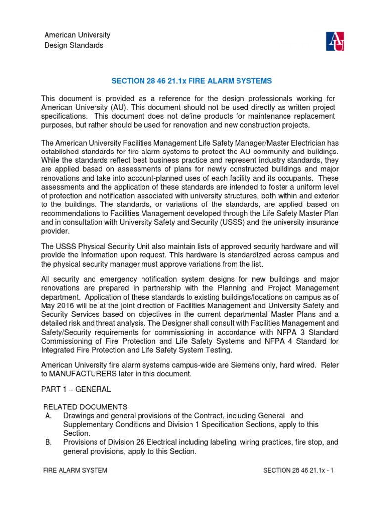 American University Fire Alarm Standards | PDF | Manufactured Goods ...
