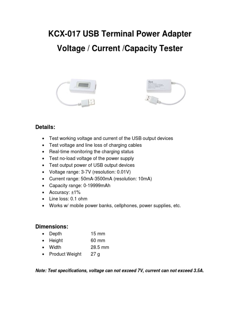 USB Terminal Power Adapter - KCX-017 | PDF