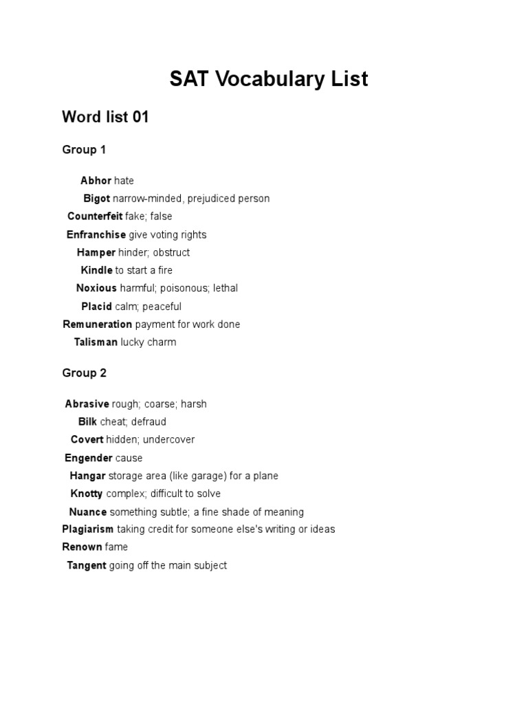 SAT Vocabulary List PDF