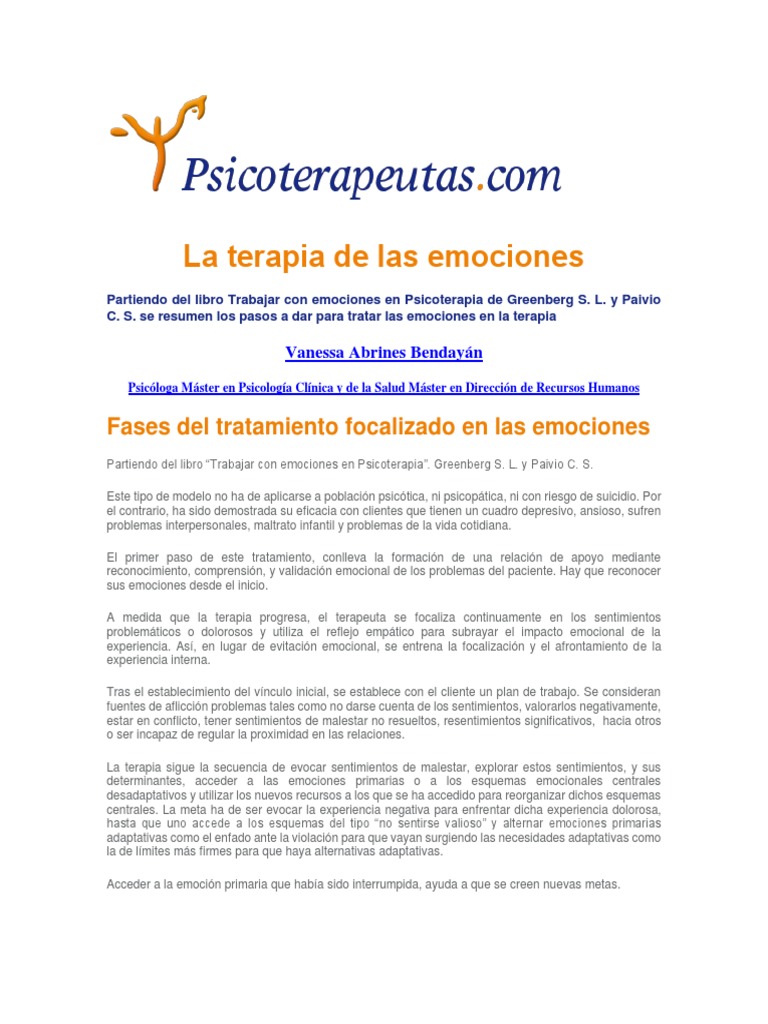 Terapia de Emociones: Enfoque y Proceso | PDF | Las emociones ...