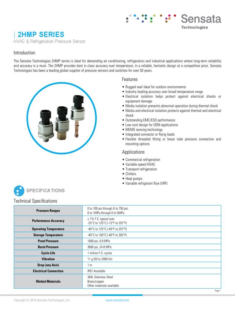Sensata2hmp SeriesHvac Refrigeration Pressure SensorDatasheet PDF
