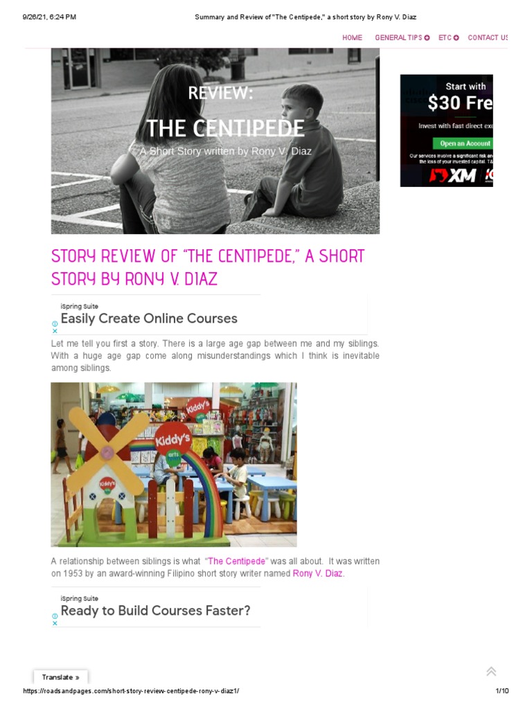 Summary and Review of The Centipede, A Short Story by Rony V. Diaz