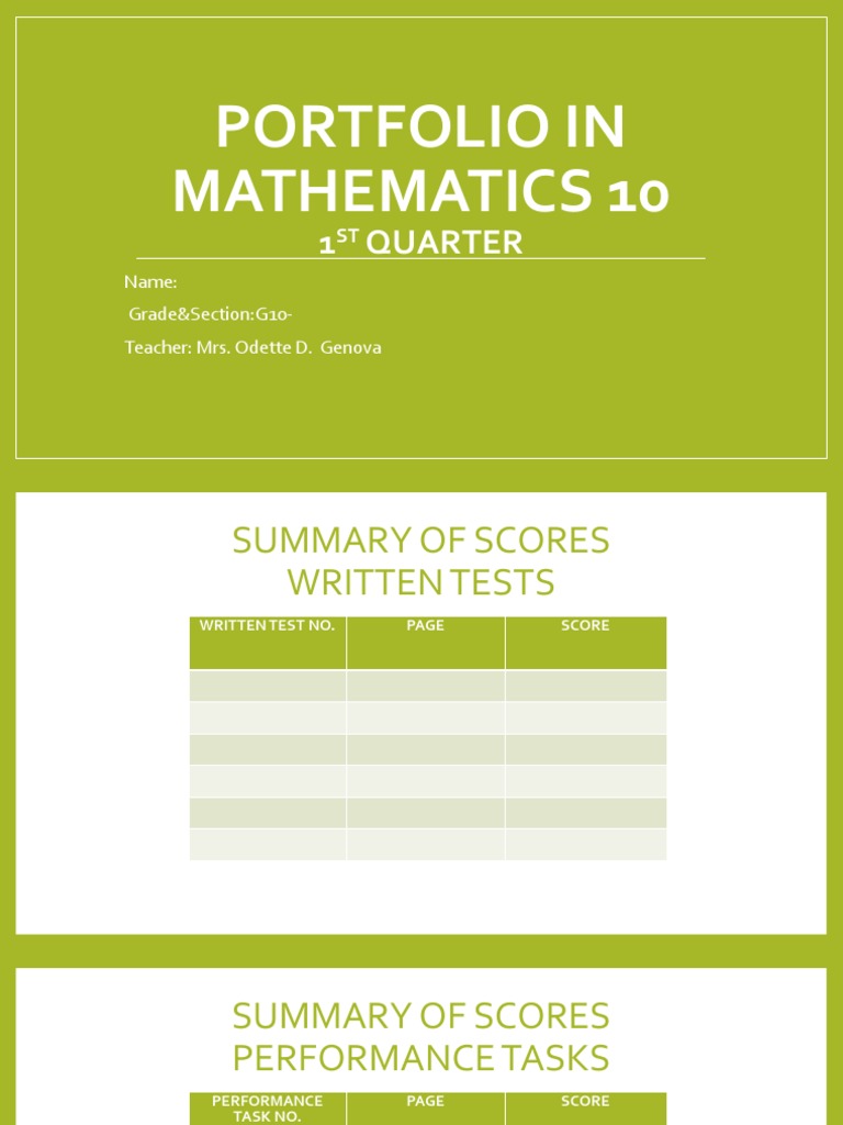 Mathematics 10 Portfolio Overview | PDF