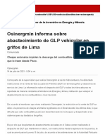 Osinergmin Informa Sobre Abastecimiento de GLP Vehicular