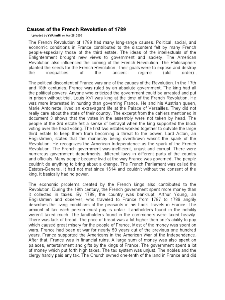 Causes of the 1789 French Revolution | PDF | French Revolution | Liberty