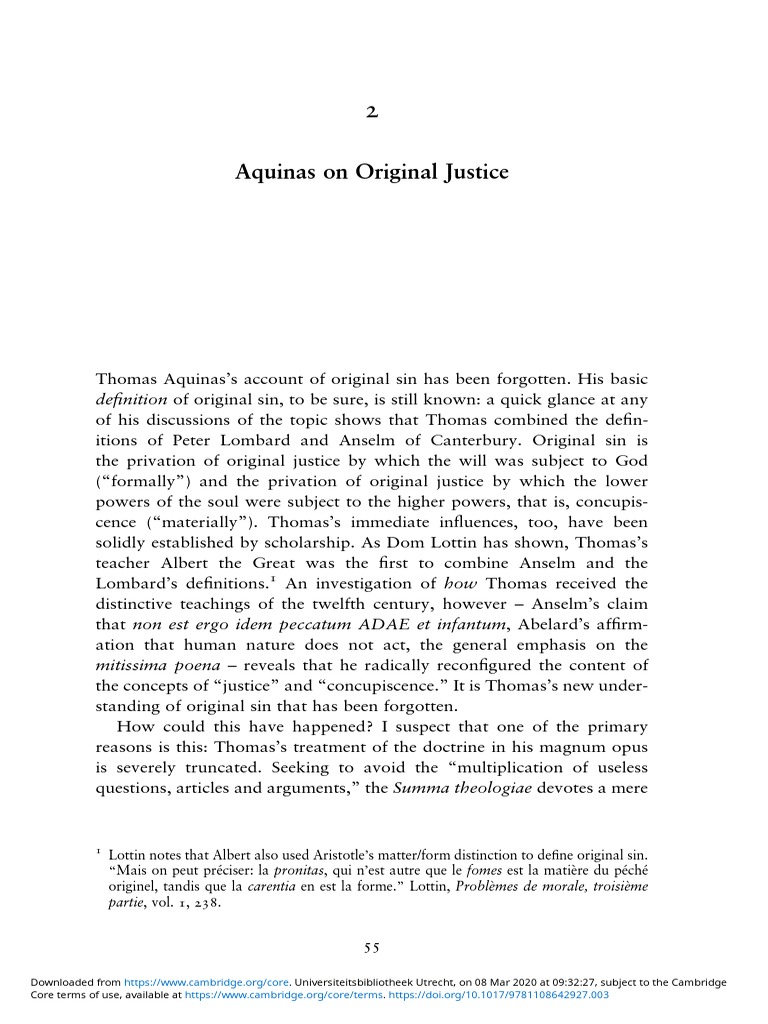 Thomas Aquinas - On Original Justice | PDF | Original Sin | Thomas Aquinas